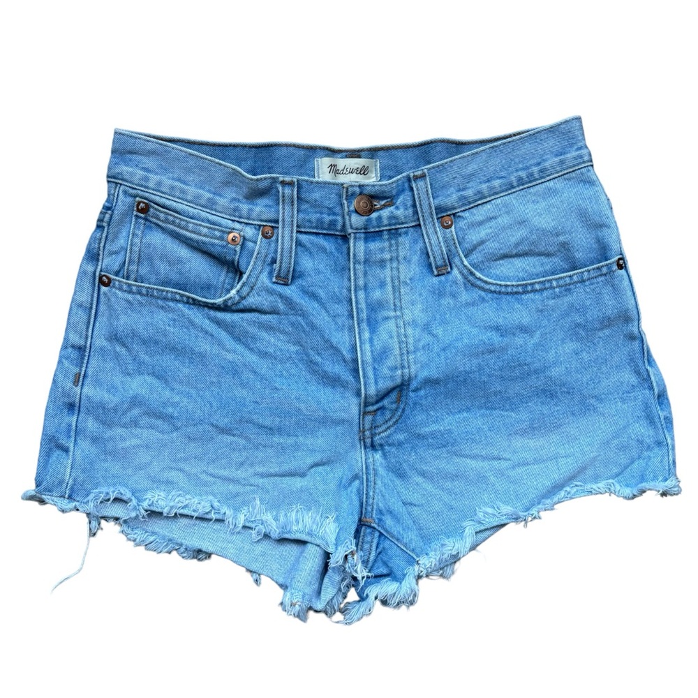 Madewell Relaxed Denim Shorts, light wash, raw hem, 100% cotton, high rise, 26